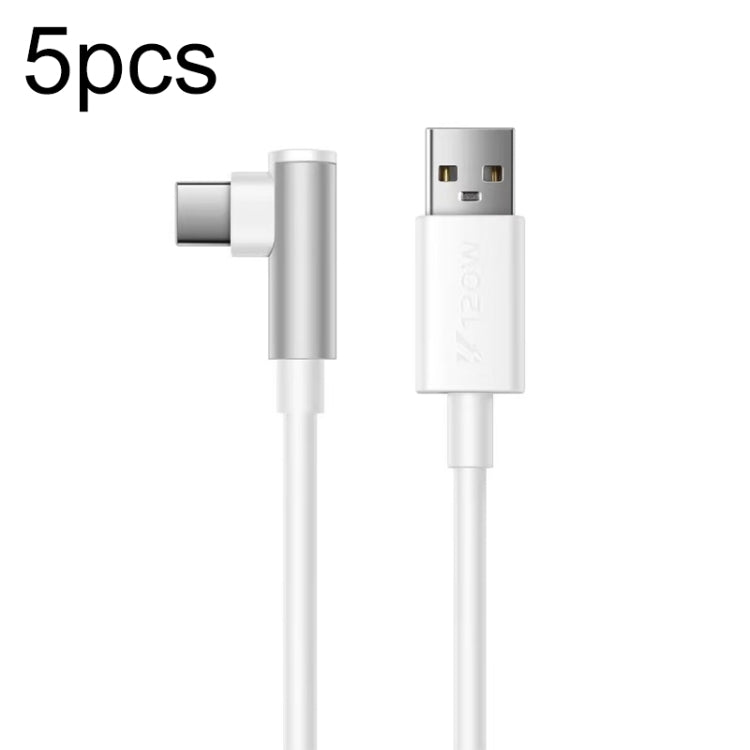 5pcs XJ-93 1m 120W USB to Type-C Elbow Fast Charging Data Cable for vivo and Other Phone(White) - USB-C & Type-C Cable by buy2fix | Online Shopping UK | buy2fix