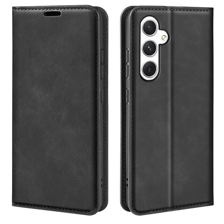 For Samsung Galaxy S24 5G Retro-skin Magnetic Suction Leather Phone Case(Black) - Galaxy S24 5G Cases by buy2fix | Online Shopping UK | buy2fix
