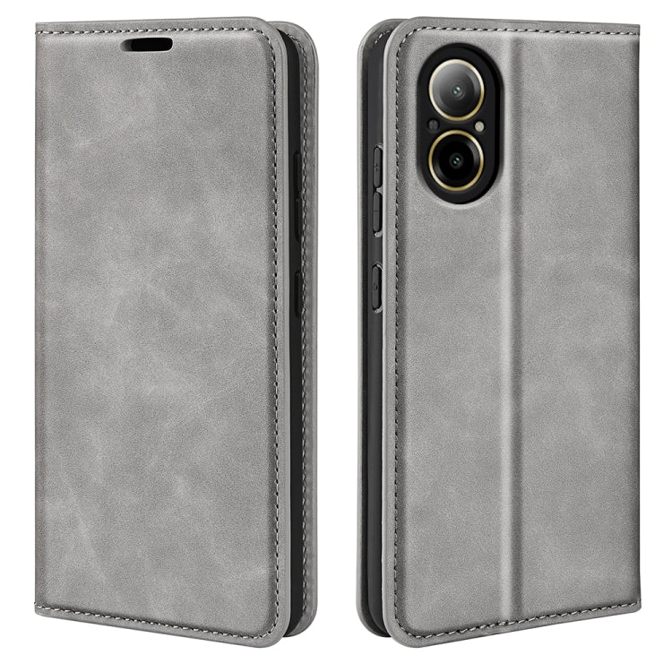 For Realme C67 4G Retro-skin Magnetic Suction Leather Phone Case(Grey) - C67 Cases by buy2fix | Online Shopping UK | buy2fix