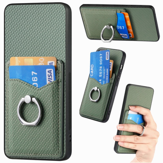 For OnePlus 11 Carbon Fiber Card Wallet Ring Holder Phone Case(Green) - OnePlus Cases by buy2fix | Online Shopping UK | buy2fix