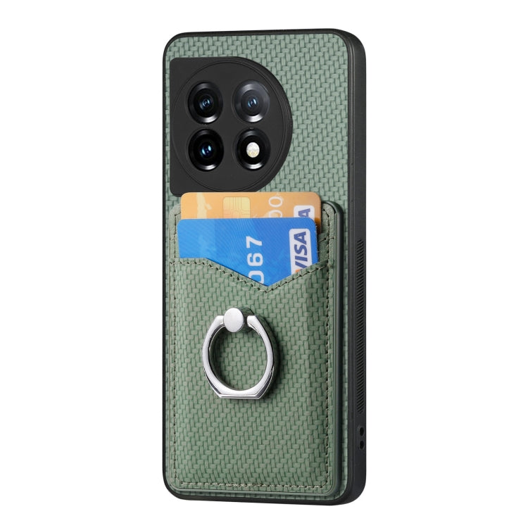 For OnePlus 11 Carbon Fiber Card Wallet Ring Holder Phone Case(Green) - OnePlus Cases by buy2fix | Online Shopping UK | buy2fix