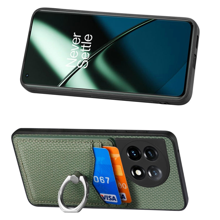 For OnePlus 11 Carbon Fiber Card Wallet Ring Holder Phone Case(Green) - OnePlus Cases by buy2fix | Online Shopping UK | buy2fix