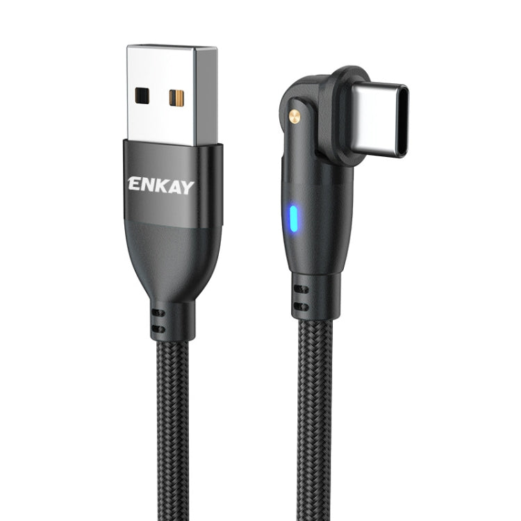 ENKAY 180 Degrees Rotating USB to Type-C 3A Fast Charging Data Cable with LED Light, Length:1m(Black) - USB-C & Type-C Cable by ENKAY | Online Shopping UK | buy2fix