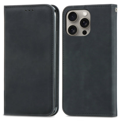 For iPhone 16 Pro Retro Skin Feel Magnetic Flip Leather Phone Case(Black) - iPhone 16 Pro Cases by buy2fix | Online Shopping UK | buy2fix