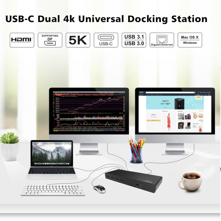 Wavlink UG69DK1 5K Type-C Dual Display USB 3.0 Video Gigabit Ethernet HDMI Docking Station, Plug:UK Plug -  by WAVLINK | Online Shopping UK | buy2fix