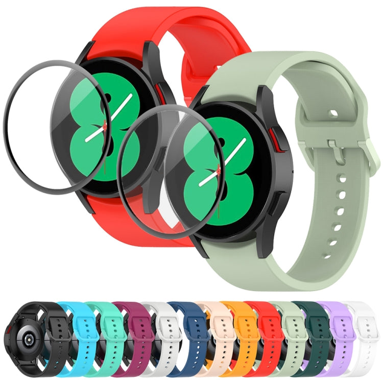 For Samsung Galaxy Watch4 44mm JUNSUNMAY Silicone Adjustable Strap + Full Coverage PMMA Screen Protector Kit(Dark Green) - Watch Bands by JUNSUNMAY | Online Shopping UK | buy2fix