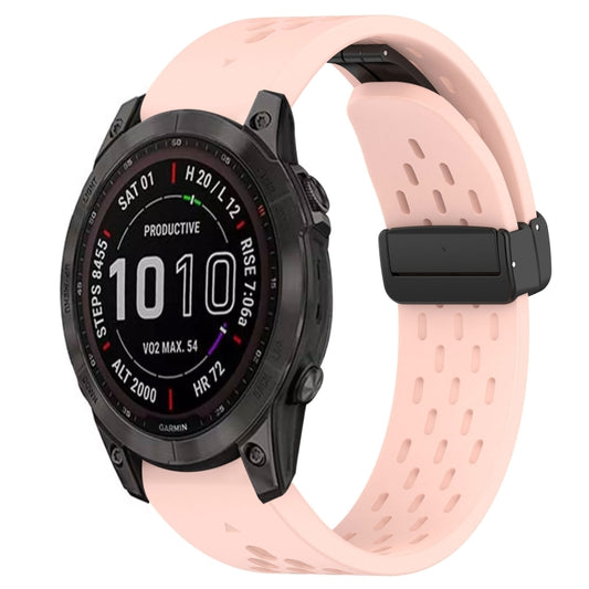 For Garmin Fenix 7S Sapphire Solar 20mm Folding Buckle Hole Silicone Watch Band(Pink) - Watch Bands by buy2fix | Online Shopping UK | buy2fix