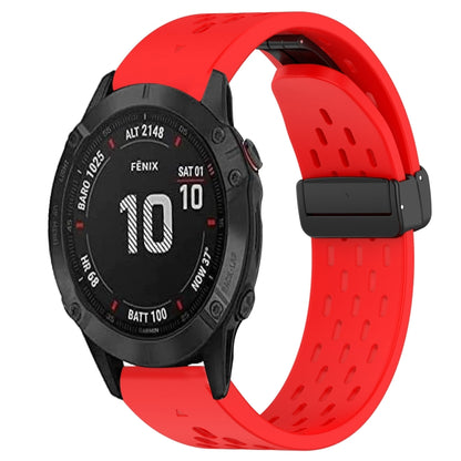 For Garmin Fenix 6S Pro 20mm Folding Buckle Hole Silicone Watch Band(Red) - Watch Bands by buy2fix | Online Shopping UK | buy2fix