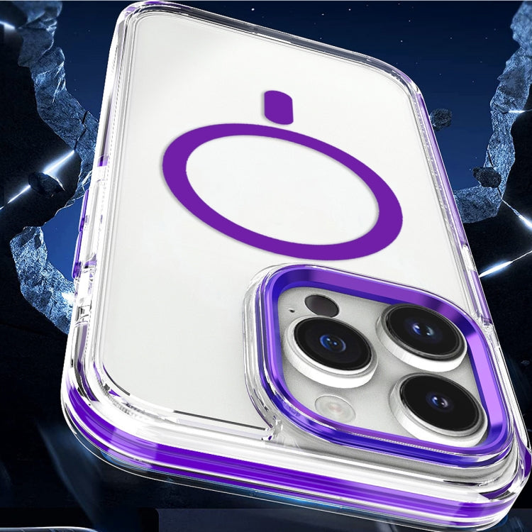 For iPhone 15 Plus Dual-color MagSafe TPU Hybrid Clear PC Shockproof Phone Case(Purple) - iPhone 15 Plus Cases by buy2fix | Online Shopping UK | buy2fix