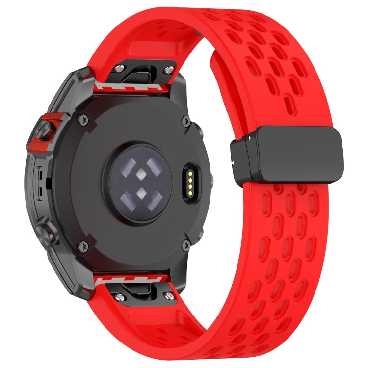 For Garmin Fenix 7X Quick Release Holes Magnetic Buckle Silicone Watch Band(Red) - Watch Bands by buy2fix | Online Shopping UK | buy2fix