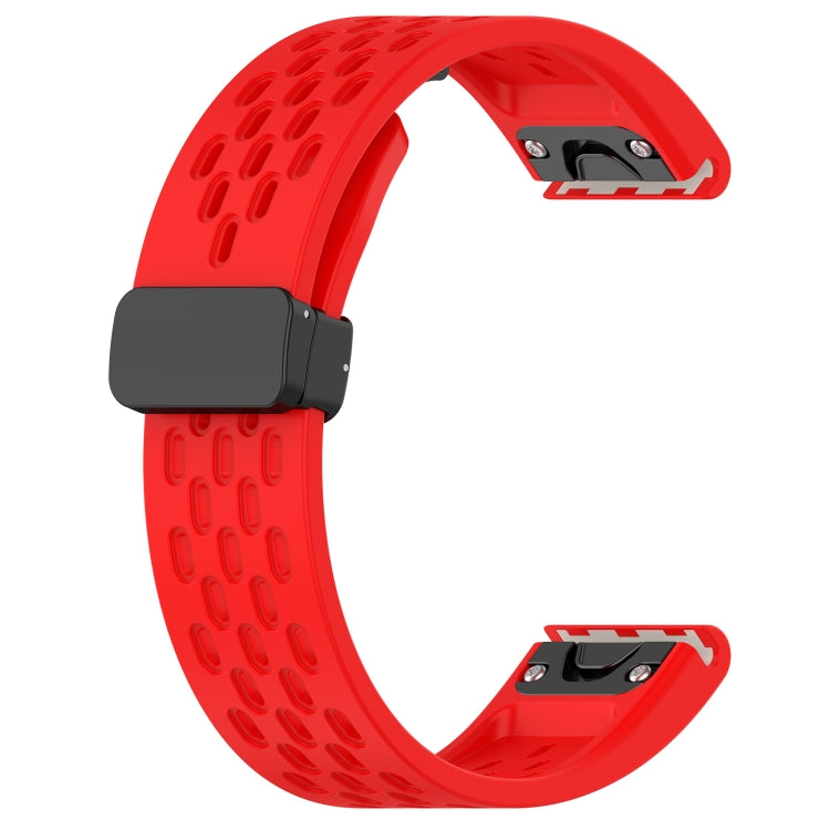For Garmin Fenix 7X Quick Release Holes Magnetic Buckle Silicone Watch Band(Red) - Watch Bands by buy2fix | Online Shopping UK | buy2fix