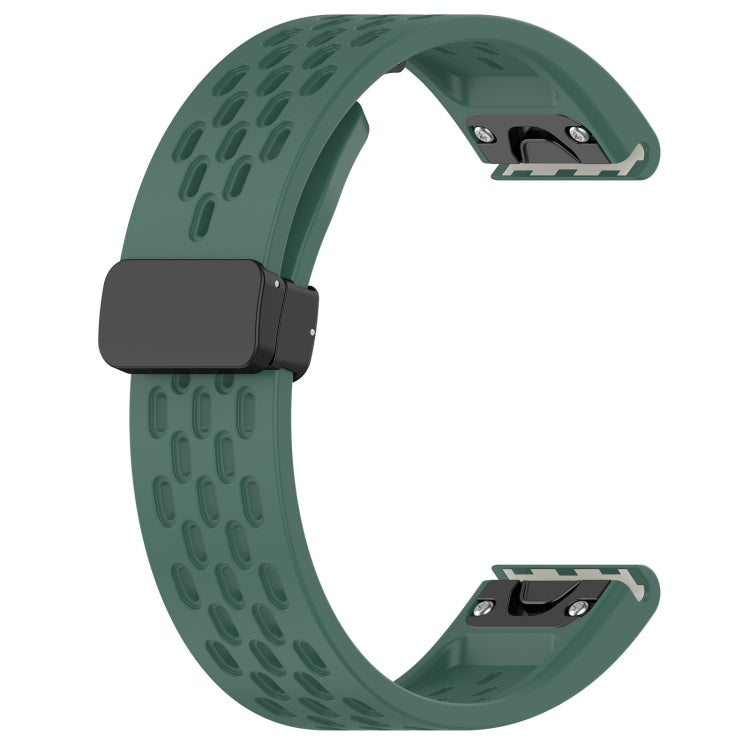 For Garmin Fenix 6X Sapphire GPS Quick Release Holes Magnetic Buckle Silicone Watch Band(Dark Green) - Watch Bands by buy2fix | Online Shopping UK | buy2fix