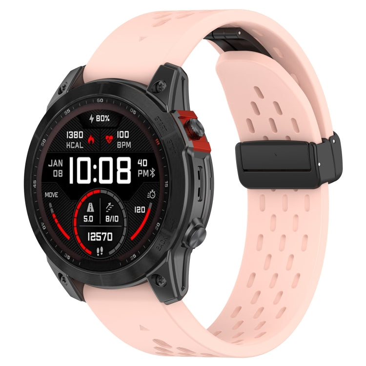 For Garmin Fenix 5x Sapphire Quick Release Holes Magnetic Buckle Silicone Watch Band(Pink) - Watch Bands by buy2fix | Online Shopping UK | buy2fix
