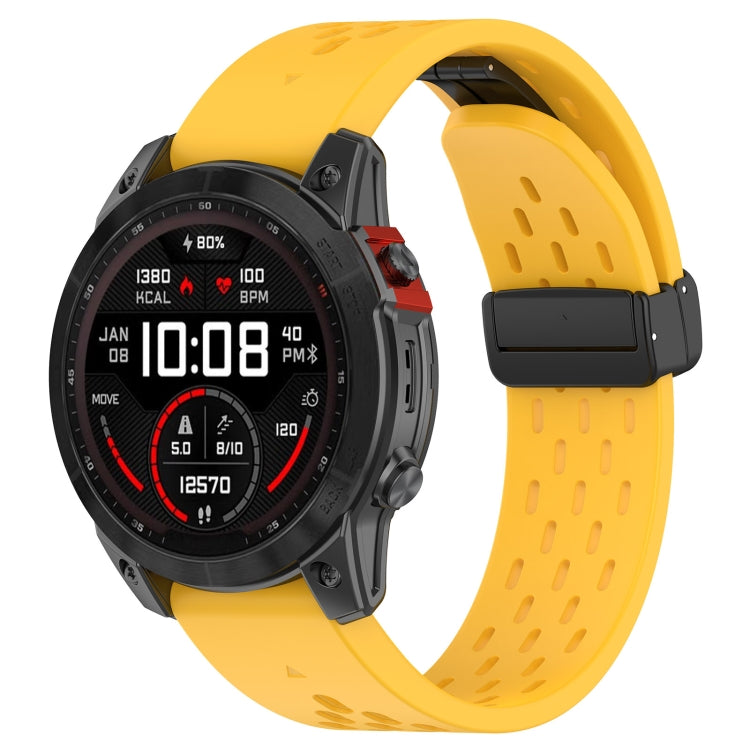 For Garmin Fenix 5X GPS / 5X Puls Quick Release Holes Magnetic Buckle Silicone Watch Band(Yellow) - Watch Bands by buy2fix | Online Shopping UK | buy2fix