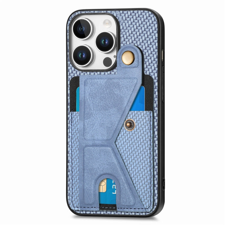 For iPhone 16 Pro Max Carbon Fiber Wallet Flip Card K-shaped Holder Phone Case(Blue) - iPhone 16 Pro Max Cases by buy2fix | Online Shopping UK | buy2fix