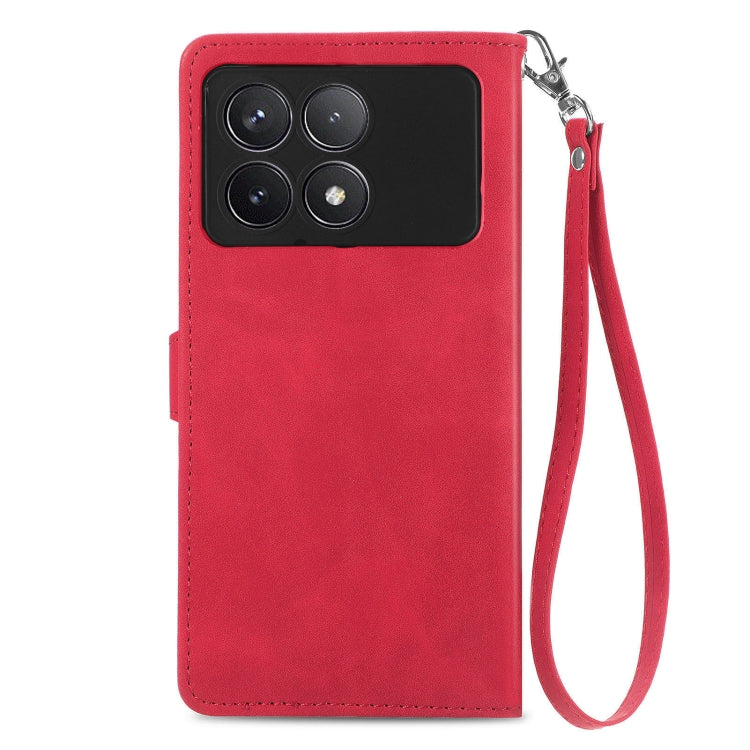 For Xiaomi Redmi K70 Embossed Flower Zipper Leather Phone Case(Red) - K70 Cases by buy2fix | Online Shopping UK | buy2fix