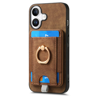 For  iPhone 16 Retro Splitable Magnetic Card Bag Leather Phone Case(Brown) - iPhone 16 Cases by buy2fix | Online Shopping UK | buy2fix