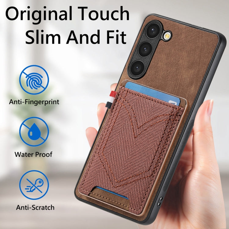 For Samsung Galaxy S25+ 5G Denim Texture Leather Skin Phone Case with Card Slot(Brown) - Galaxy S25+ 5G Cases by buy2fix | Online Shopping UK | buy2fix