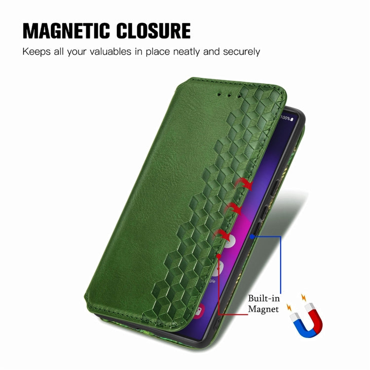 For Samsung Galaxy S24 Ultra 5G Cubic Grid Pressed Magnetic Leather Phone Case(Green) - Galaxy S24 Ultra 5G Cases by buy2fix | Online Shopping UK | buy2fix