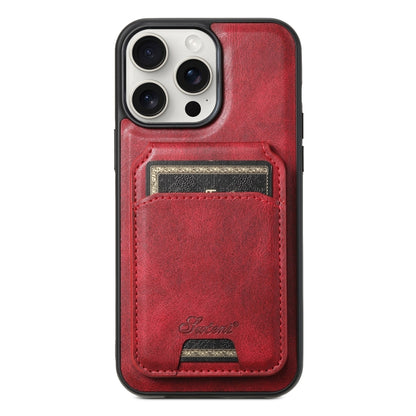 For iPhone 15 Pro Suteni H15 MagSafe Oil Eax Leather Detachable Wallet Back Phone Case(Red) - iPhone 15 Pro Cases by Suteni | Online Shopping UK | buy2fix