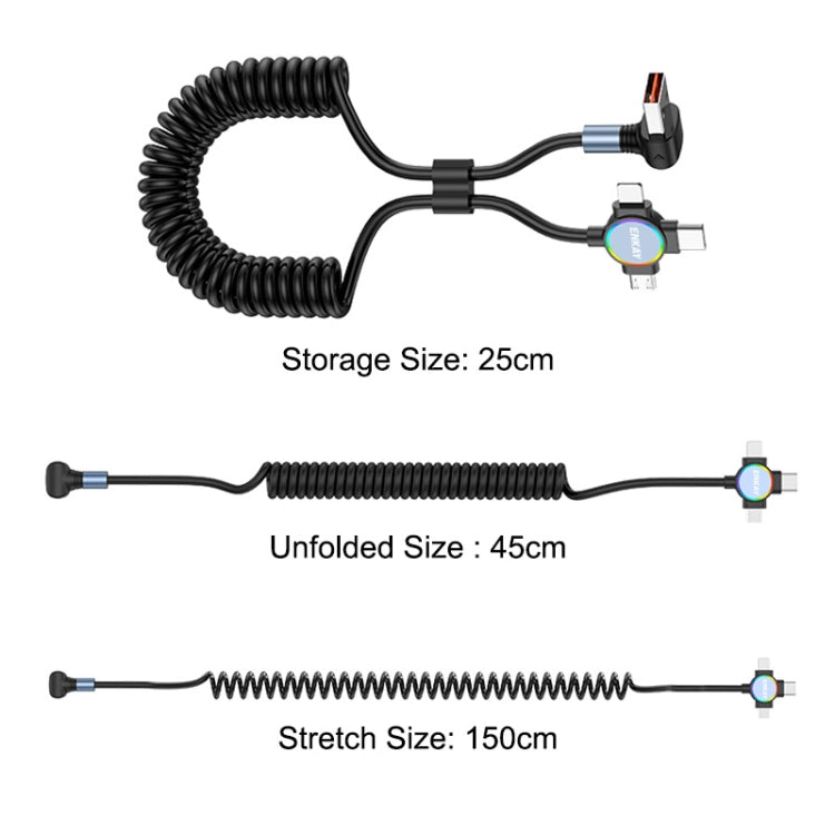 ENKAY 66W Reversible USB to Type-C / 8 Pin / Micro USB Elastic Spring Fast Charging Cable, Length 1.5m(Type A) - Multifunctional Cable by ENKAY | Online Shopping UK | buy2fix