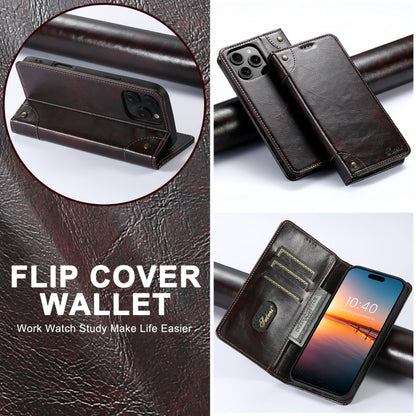 For iPhone 16 Suteni Baroque Calf Texture Buckle Wallet Leather Phone Case(Brown) - iPhone 16 Cases by Suteni | Online Shopping UK | buy2fix