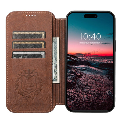 For iPhone 15 Plus Suteni J06 Retro Matte Litchi Texture Leather Magnetic Magsafe Phone Case(Brown) - iPhone 15 Plus Cases by Suteni | Online Shopping UK | buy2fix