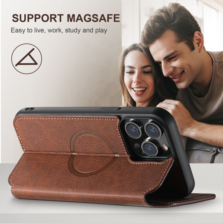 For iPhone 16 Plus Suteni J06 Retro Matte Litchi Texture Leather MagSafe Phone Case(Brown) - iPhone 16 Plus Cases by Suteni | Online Shopping UK | buy2fix