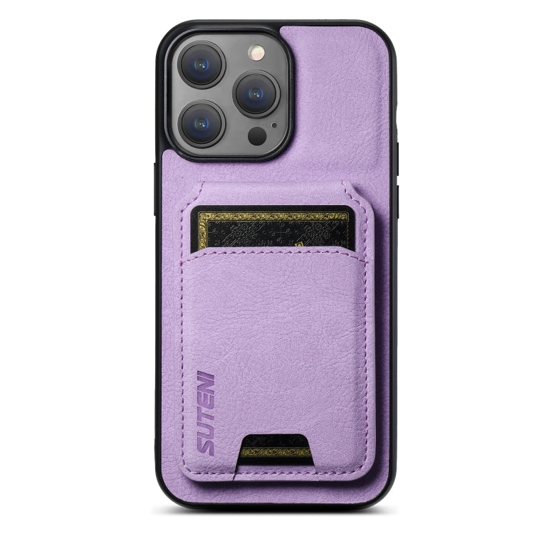 For iPhone 15 Pro Max Suteni H02 Litchi Leather Card Wallet Stand Back Phone Case(Purple) - iPhone 15 Pro Max Cases by Suteni | Online Shopping UK | buy2fix