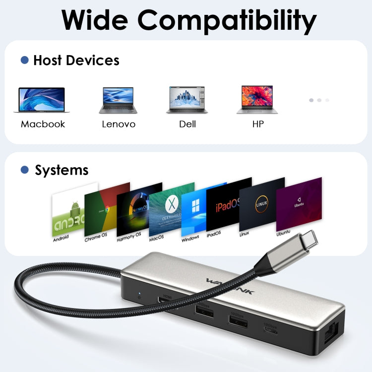 WAVLINK WL-UHP3414 100W Power 10Gbps 4K HDMI USB-C Dock HUB 3xUSB3.2 Gen 2 + 2.5G Ethernet Port - USB HUB by WAVLINK | Online Shopping UK | buy2fix
