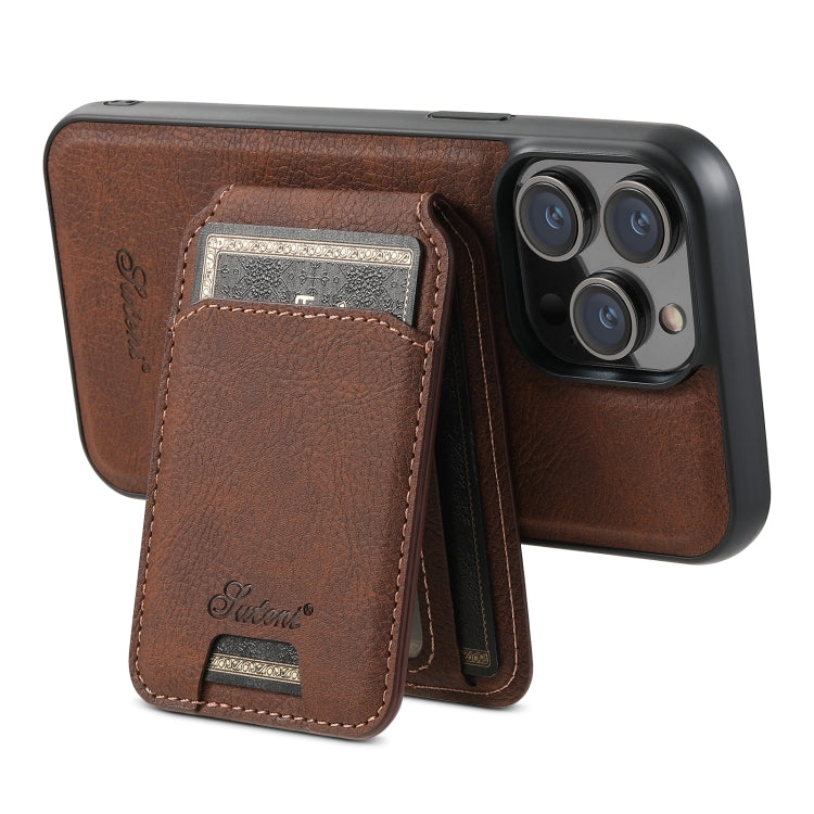 For iPhone 14 Pro Suteni H17 Litchi Texture Leather MagSafe Detachable Wallet Phone Case(Brown) - iPhone 14 Pro Cases by Suteni | Online Shopping UK | buy2fix
