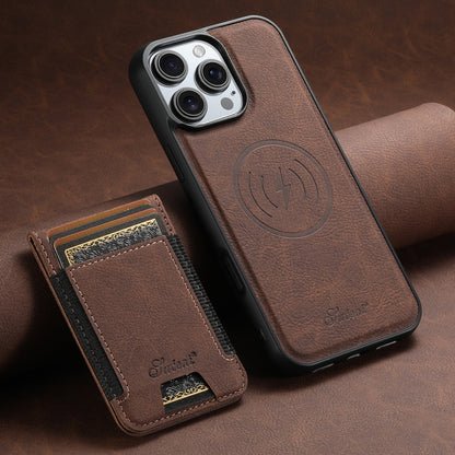 For iPhone 16 Pro Max Suteni H17 Litchi Texture Leather MagSafe Detachable Wallet Phone Case(Brown) - iPhone 16 Pro Max Cases by Suteni | Online Shopping UK | buy2fix