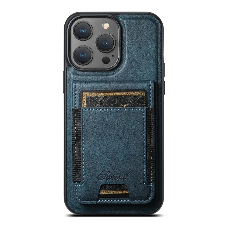 For iPhone 14 Pro Suteni H17 Oil Eax Leather MagSafe Detachable Wallet Phone Case(Blue) - iPhone 14 Pro Cases by Suteni | Online Shopping UK | buy2fix