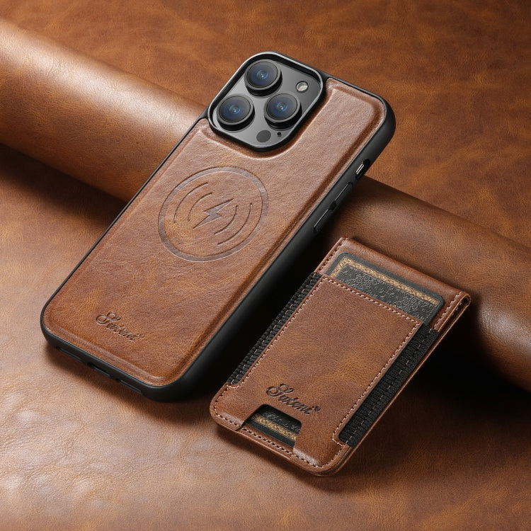 For iPhone 12  Suteni H17 Oil Eax Leather MagSafe Detachable Wallet Phone Case(Brown) - iPhone 12 / 12 Pro Cases by Suteni | Online Shopping UK | buy2fix