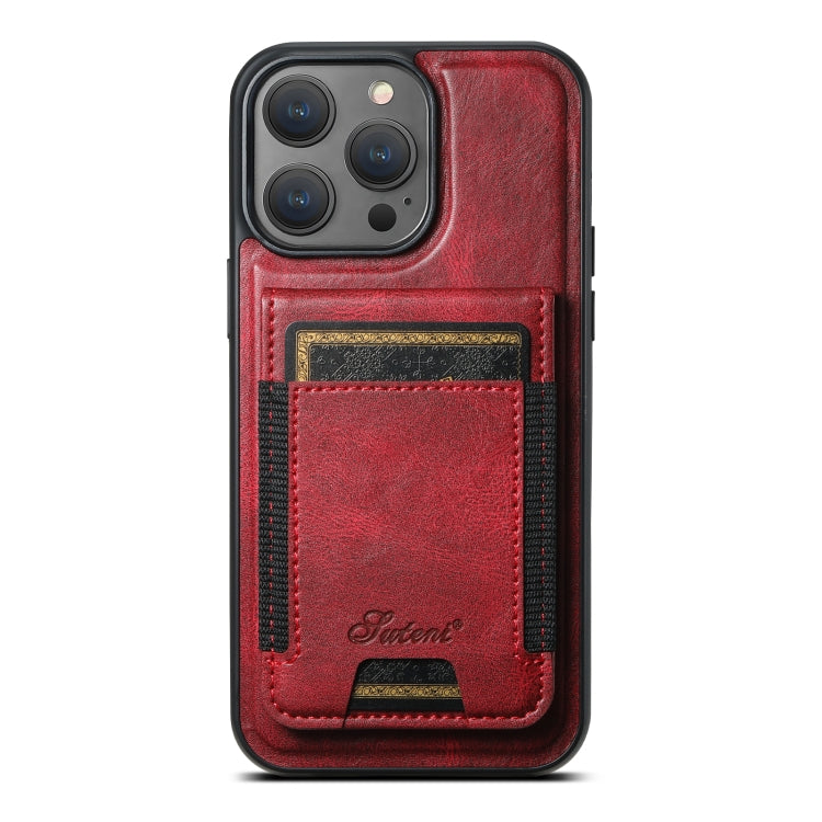 For iPhone 12 Pro Max Suteni H17 Oil Eax Leather MagSafe Detachable Wallet Phone Case(Red) - iPhone 12 Pro Max Cases by Suteni | Online Shopping UK | buy2fix