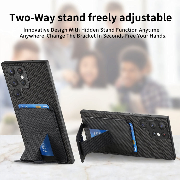 For Samsung Galaxy S23+ 5G Carbon Fiber Card Bag Fold Stand Phone Case(Black) - Galaxy S23+ 5G Cases by buy2fix | Online Shopping UK | buy2fix