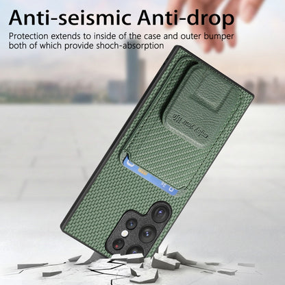 For Samsung Galaxy S21 5G Carbon Fiber Card Bag Fold Stand Phone Case(Green) - Galaxy S21 5G Cases by buy2fix | Online Shopping UK | buy2fix