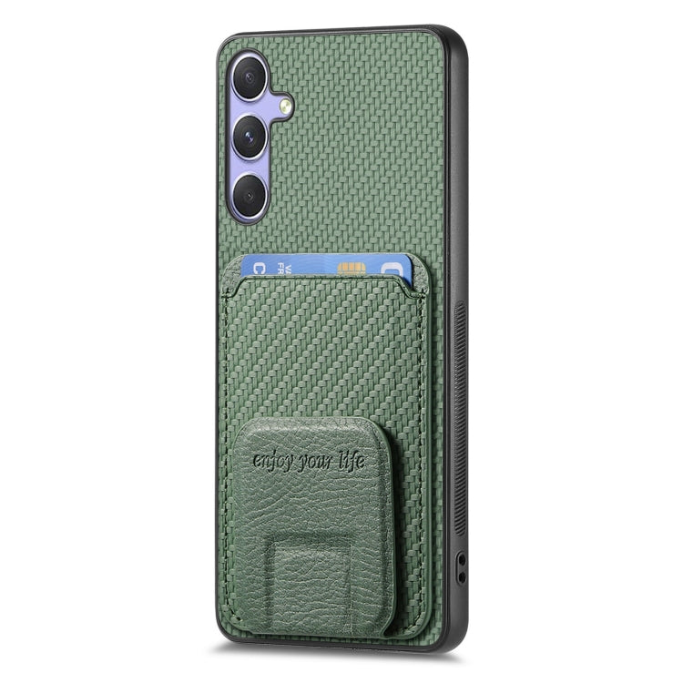 For Samsung Galaxy S25 Ultra 5G Carbon Fiber Card Bag Fold Stand Phone Case(Green) - Galaxy S25 Ultra 5G Cases by buy2fix | Online Shopping UK | buy2fix