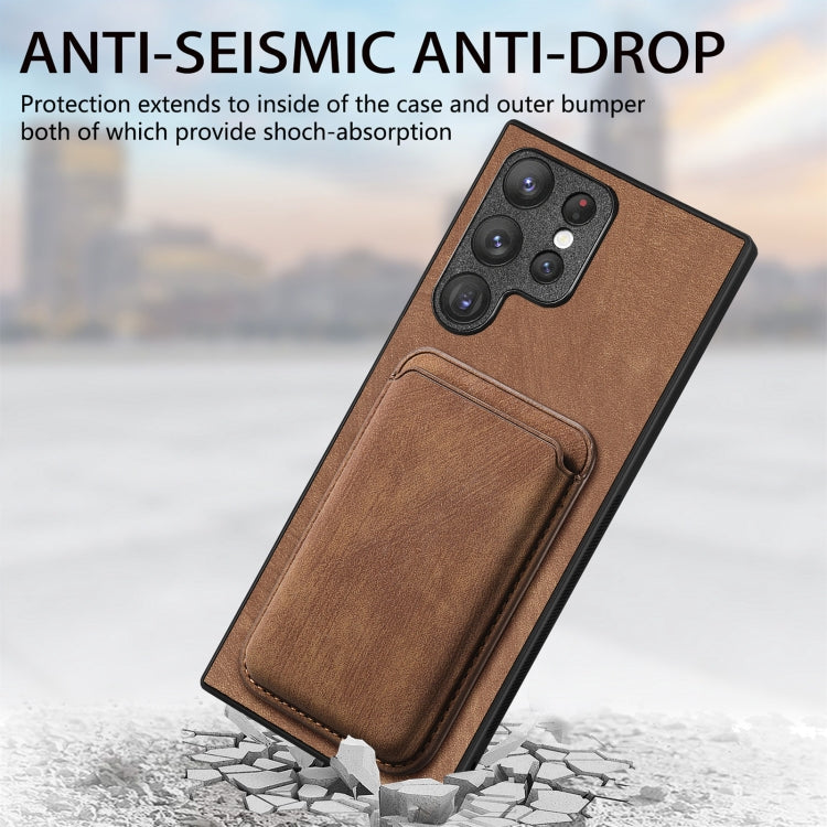 For Samsung Galaxy S22 Ultra 5G Retro Leather Card Bag Magnetic Phone Case(Brown) - Galaxy S22 Ultra 5G Cases by buy2fix | Online Shopping UK | buy2fix