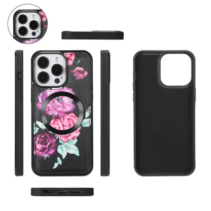 For iPhone 15 Pro Max MagSafe Flower Multi-functional Crossbody Zipper Wallet Leather Phone Case(Black) - iPhone 15 Pro Max Cases by buy2fix | Online Shopping UK | buy2fix