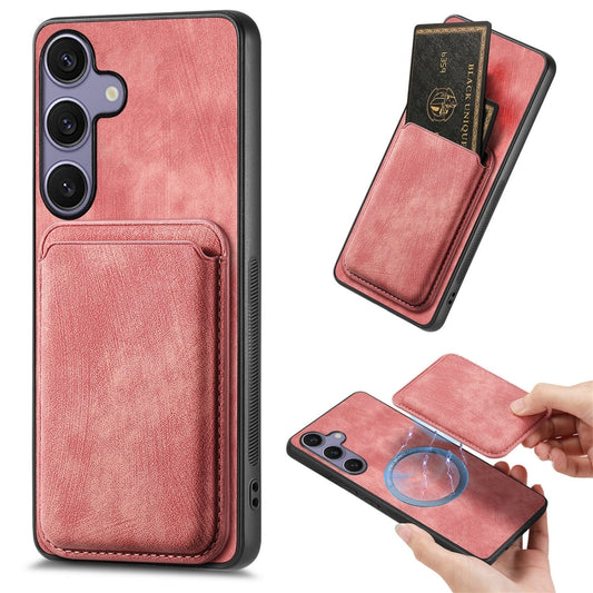 For Samsung Galaxy S25+ 5G Retro Leather Card Bag Magnetic Phone Case(Pink) - Galaxy S25+ 5G Cases by buy2fix | Online Shopping UK | buy2fix