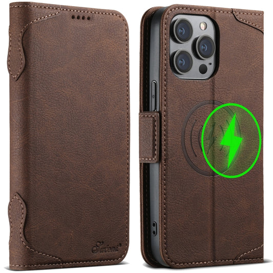 For iPhone 13 Pro Max SUTENI J07 Multifunctional Horizontal Flip Magsafe Leather Phone Case(Brown) - iPhone 13 Pro Max Cases by Suteni | Online Shopping UK | buy2fix