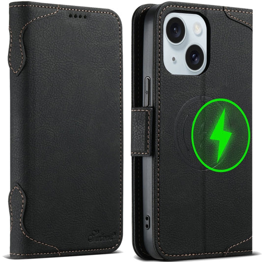 For iPhone 15 SUTENI J07 Multifunctional Horizontal Flip Magsafe Leather Phone Case(Black) - iPhone 15 Cases by Suteni | Online Shopping UK | buy2fix