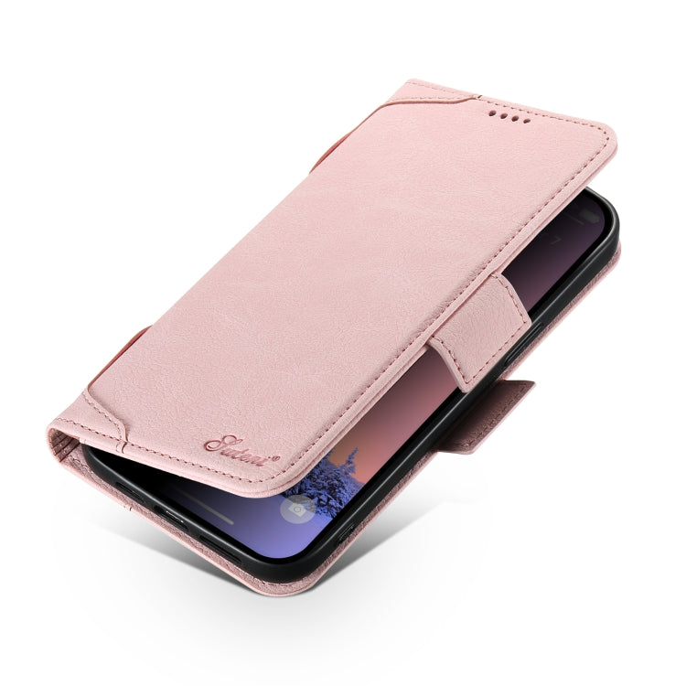 For iPhone 15 SUTENI J07 Multifunctional Horizontal Flip Magsafe Leather Phone Case(Pink) - iPhone 15 Cases by Suteni | Online Shopping UK | buy2fix