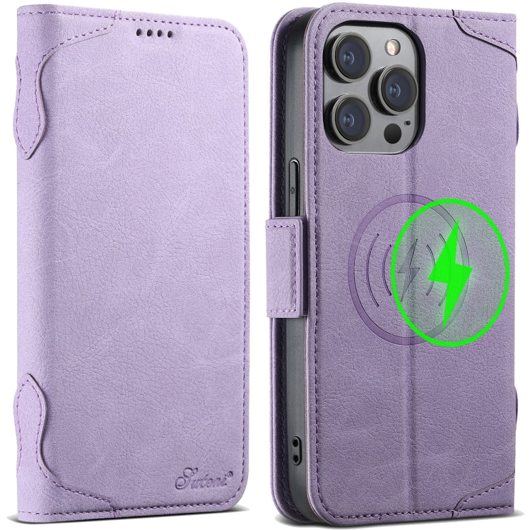 For iPhone 15 Pro SUTENI J07 Multifunctional Horizontal Flip Magsafe Leather Phone Case(Purple) - iPhone 15 Pro Cases by Suteni | Online Shopping UK | buy2fix