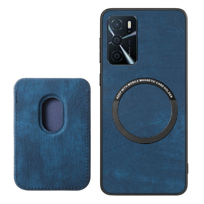 For OPPO Reno7 4G Retro Leather Card Bag Magnetic Phone Case(Blue) - OPPO Cases by buy2fix | Online Shopping UK | buy2fix