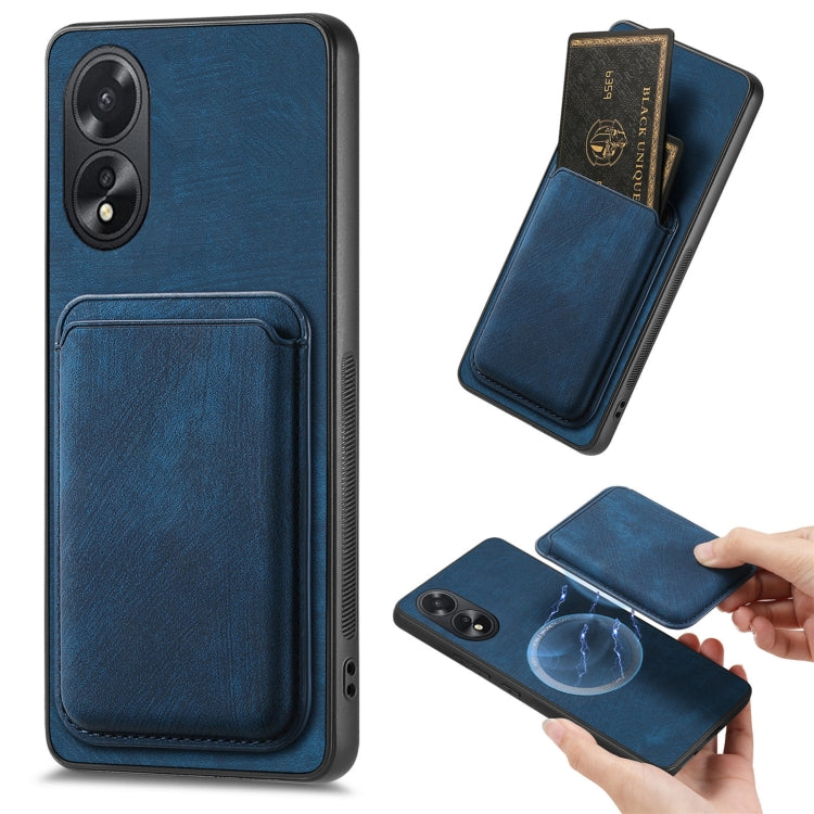 For OPPO A38 4G / A18 4G Retro Leather Card Bag Magnetic Phone Case(Blue) - OPPO Cases by buy2fix | Online Shopping UK | buy2fix