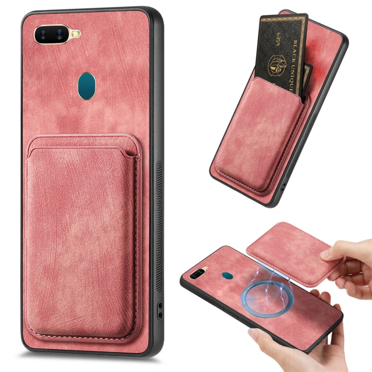 For OPPO A7/A12 Retro Leather Card Bag Magnetic Phone Case(Pink) - OPPO Cases by buy2fix | Online Shopping UK | buy2fix