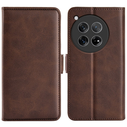 For OnePlus 12 Dual-side Magnetic Buckle Horizontal Flip Leather Phone Case(Brown) - OnePlus Cases by buy2fix | Online Shopping UK | buy2fix