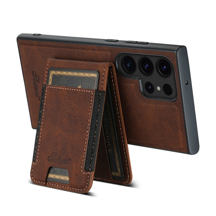 For Samsung Galaxy S24 Ultra 5G Suteni H17 Litchi Texture Leather MagSafe Detachable Wallet Phone Case(Brown) - Galaxy S24 Ultra 5G Cases by Suteni | Online Shopping UK | buy2fix